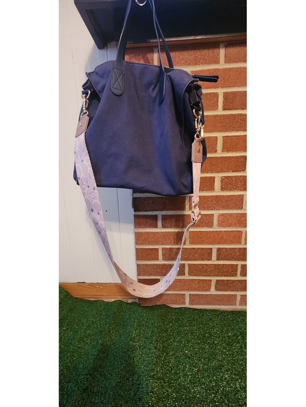 Erin Condren Navy Blue Tote Bag with Adjustable Pink Patterned Strap